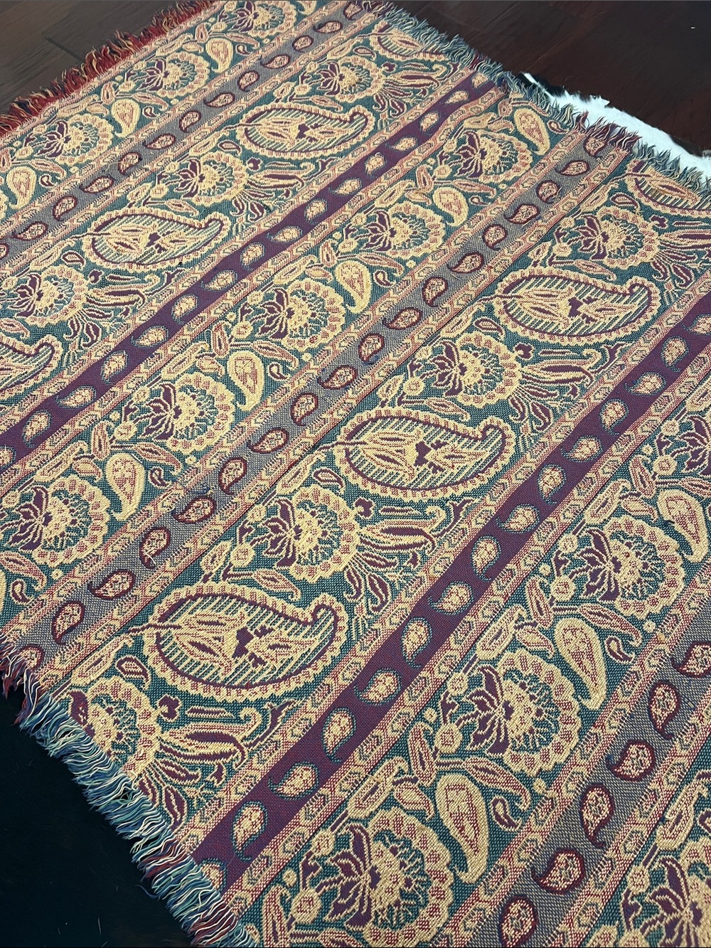 Boho Vintage Western Floral Woven Throw Blanket - Red, Yellow, Green & Blue - Picture 5 of 5